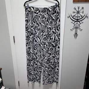 Contempo Black White Paisley Print Pleated Wide Leg Pants XL